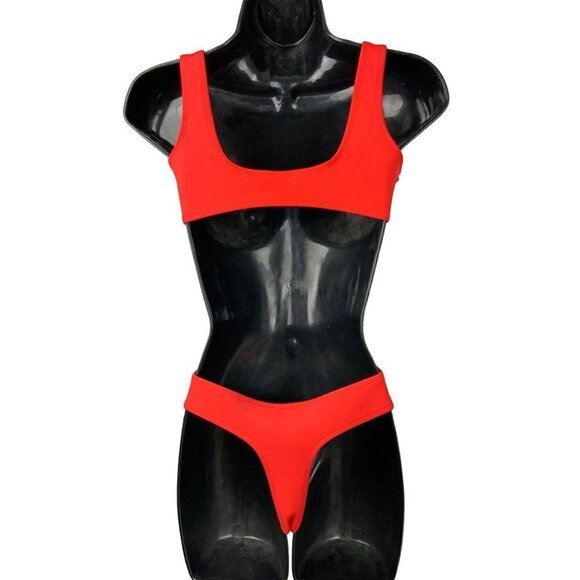HOKA Bikini thong back top is small bottoms are med. Red - Picture 4 of 6